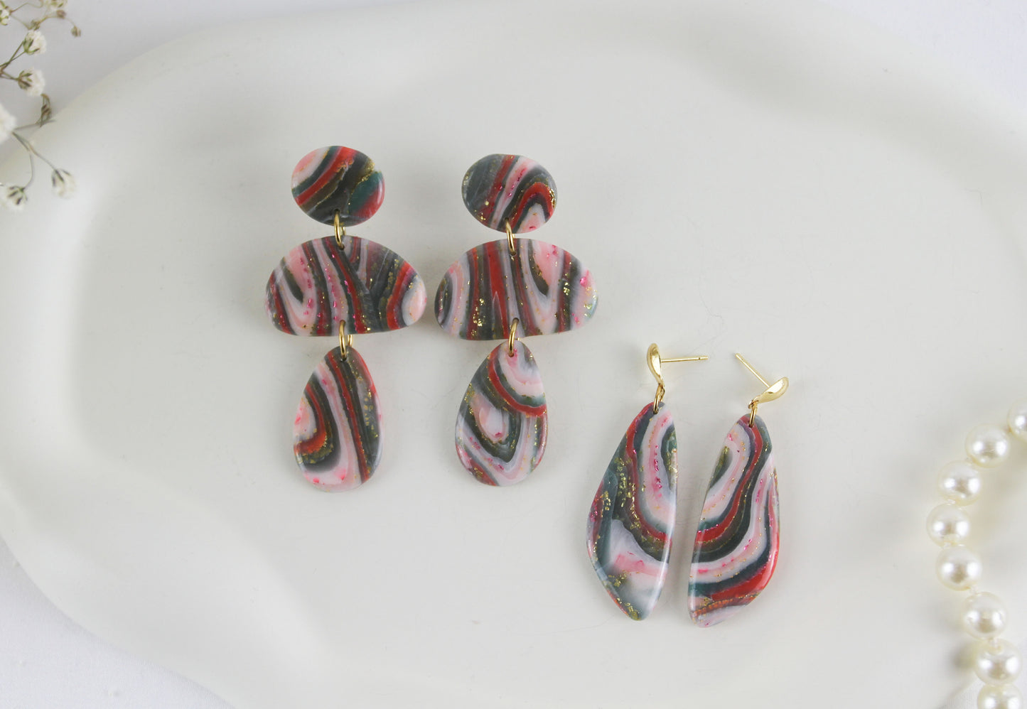 Rosa grüne twisted Polymer Clay Ohrringe -  Kollektion