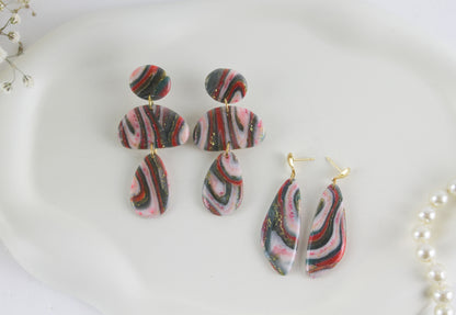 Rosa-Grün Twisted Ohrringe – Elegante handgefertigte Polymer Clay Statement Designs