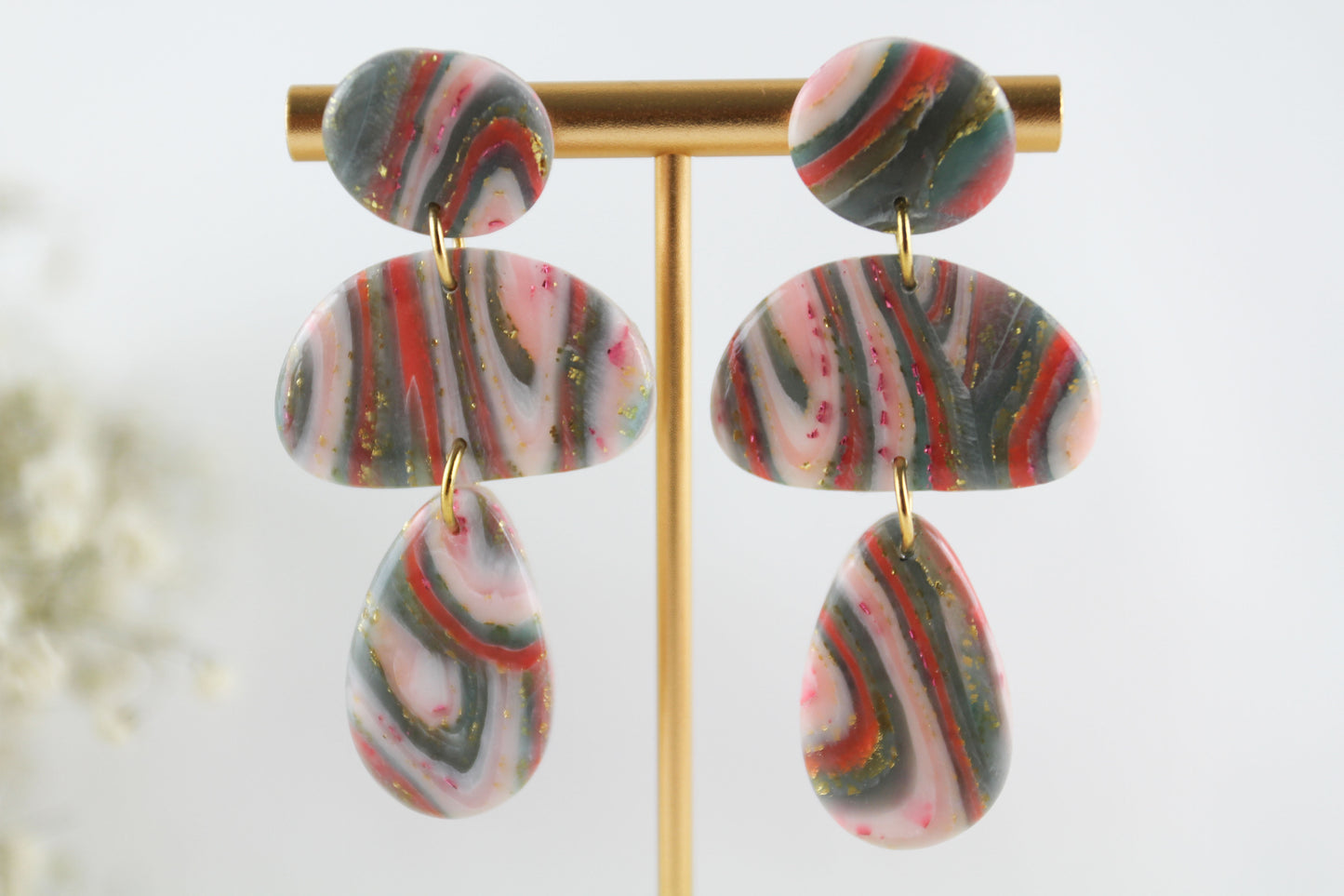 Rosa grüne twisted Polymer Clay Ohrringe -  Kollektion
