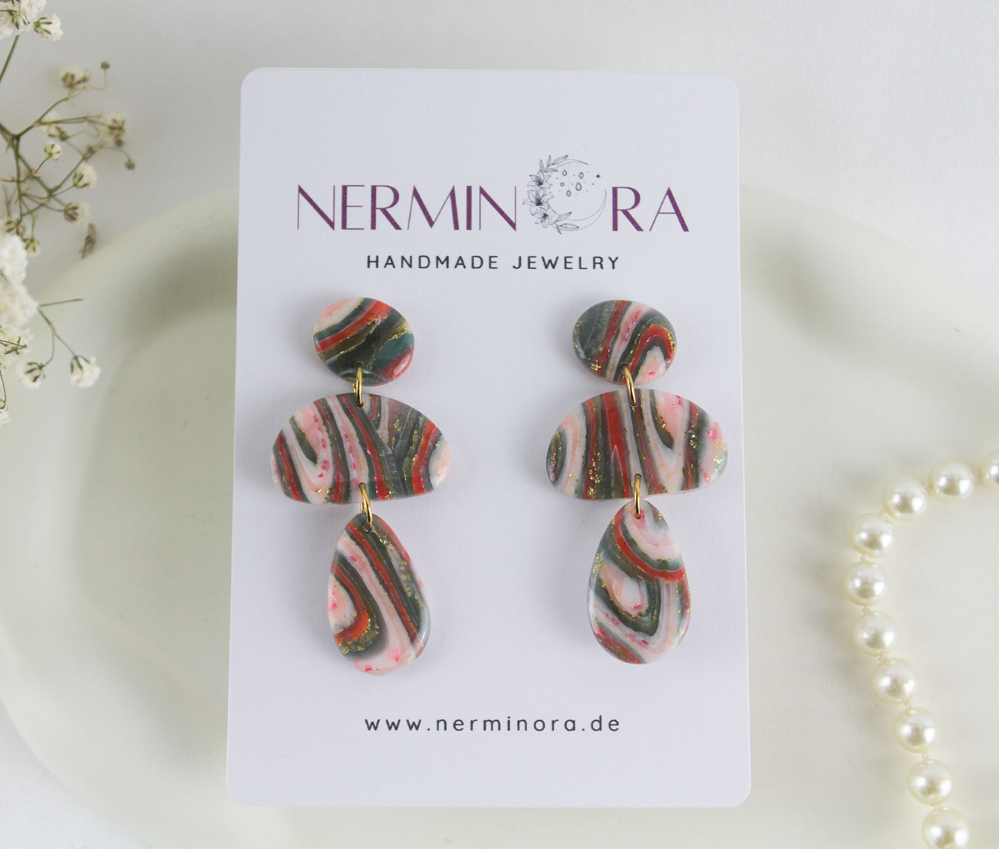 Rosa grüne twisted Polymer Clay Ohrringe -  Kollektion