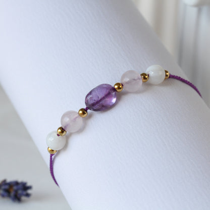 Lilac Harmony – Armband mit Perlmuttperle, Rosenquarz & Amethyst