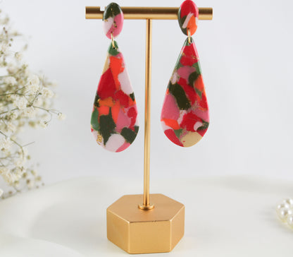 Grün Orange Marmor Statement-Ohrringe – Handgemacht