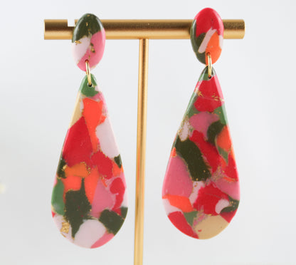 Grün Orange Marmor Statement-Ohrringe – Handgemacht