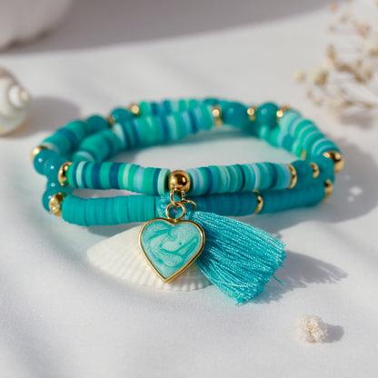 Aqua Aura – Mehrlagiges Katsuki-Wickelarmband mit Natursteinperlen