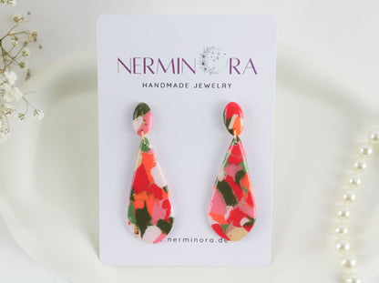 Grün Orange Marmor Statement-Ohrringe – Handgemacht