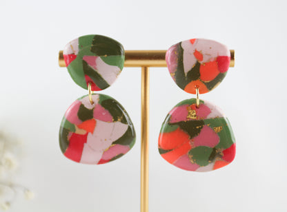 Grün Orange Marmor Statement-Ohrringe – Handgemacht