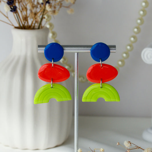 Acid Flash – Dreistufige Color-Block Ohrhänger in Neonfarben