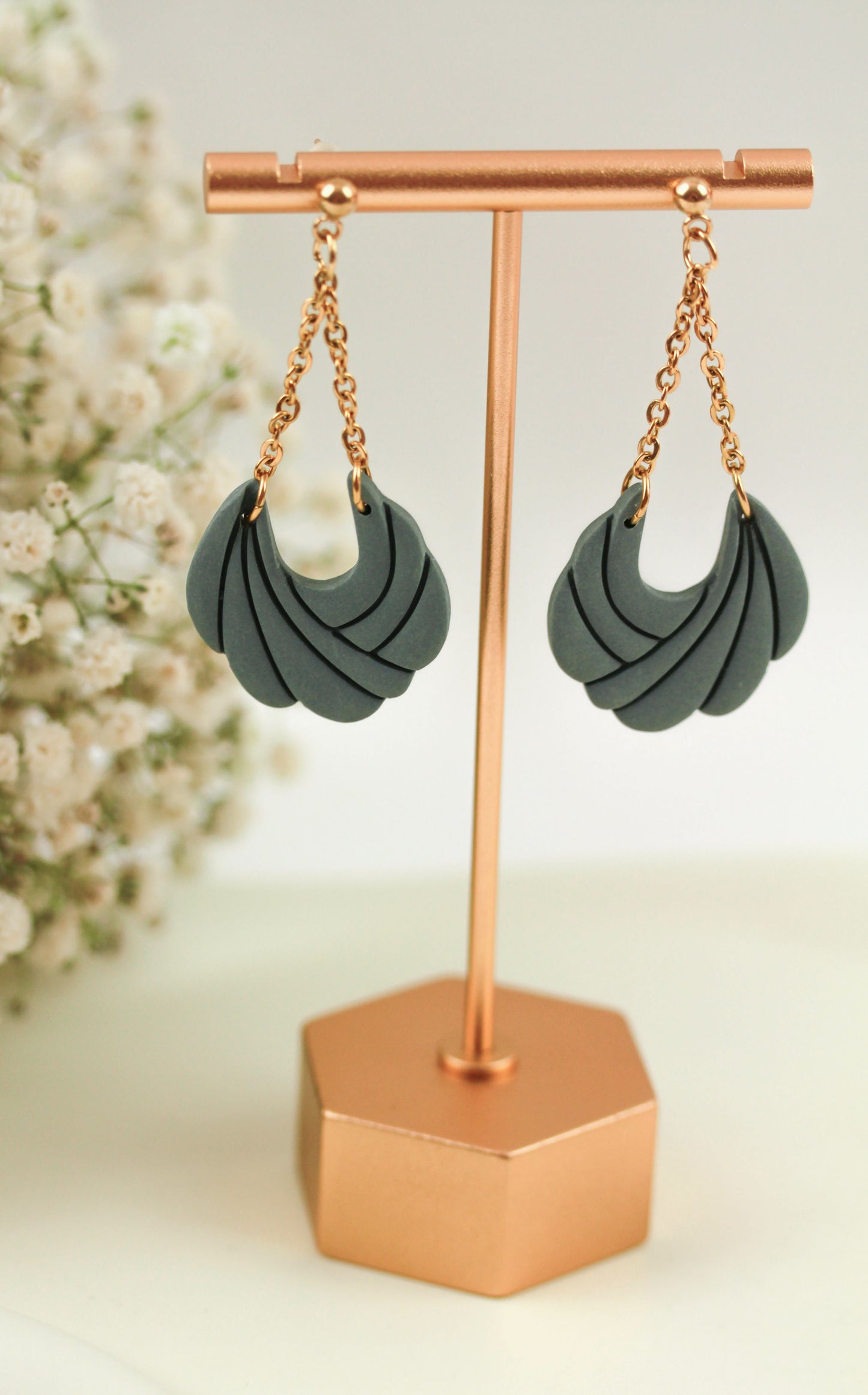 Polymer Clay Ohrringe mit Kette – Statement Hängeohrringe | Dewlight Kollektion