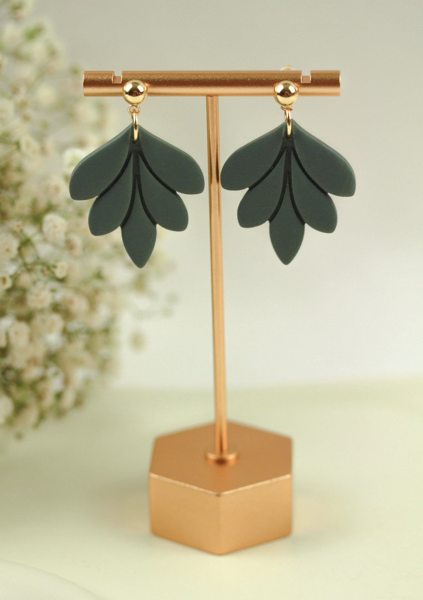 Große Blatt Polymer Clay Ohrringe – Kollektion Dewlight