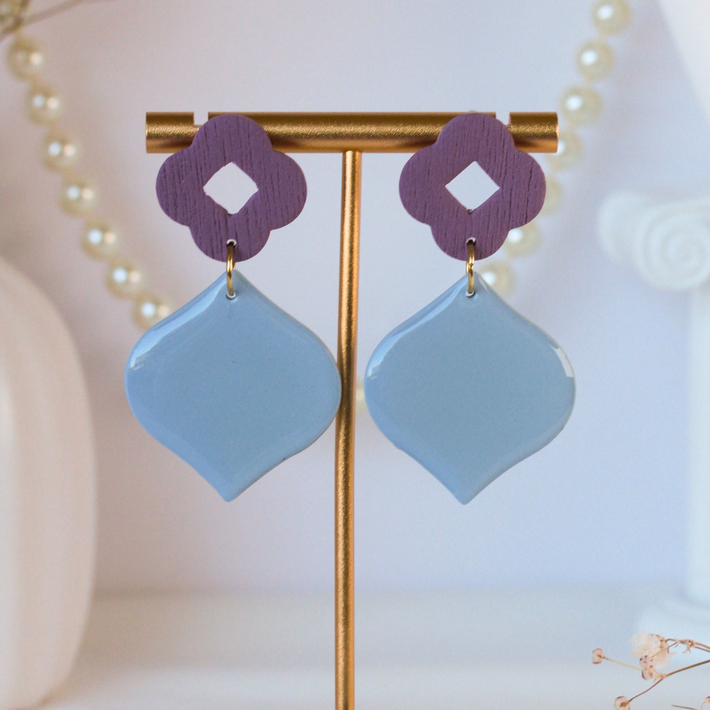 Blush Garden Mauve Bloom Drop – Dreistufige Ohrhänger in Mauve und Petrol