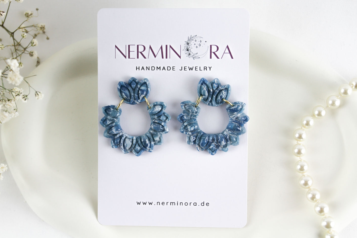 Blaue natursteininspirierte Flügel Polymer Clay Ohrringe - Kollektion