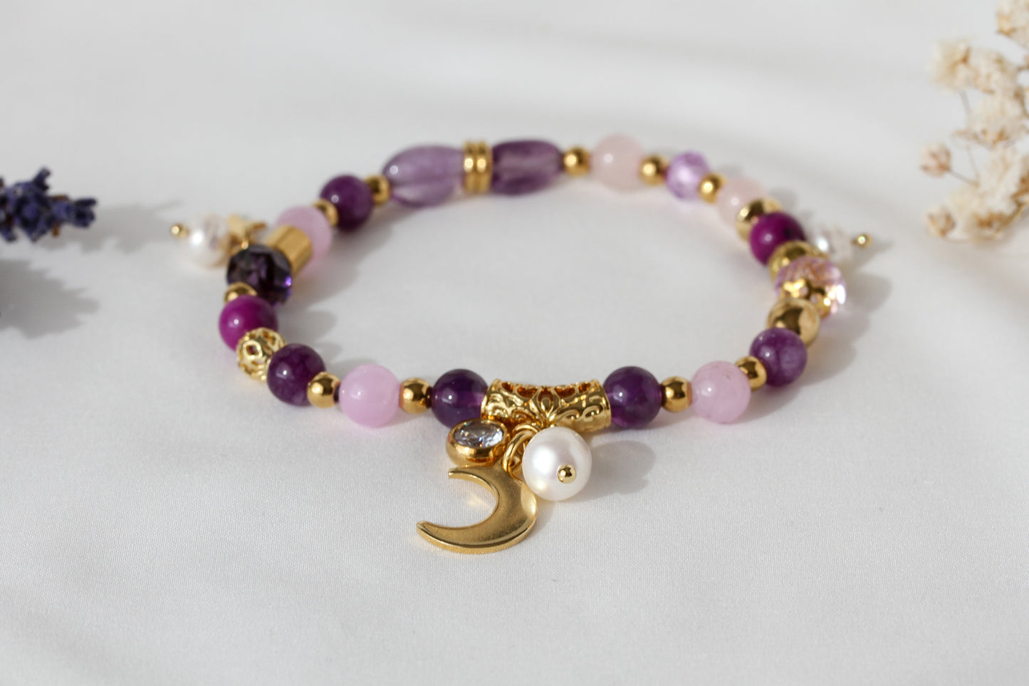Violet Moon – Amethyst- & Rosenquarz-Armband