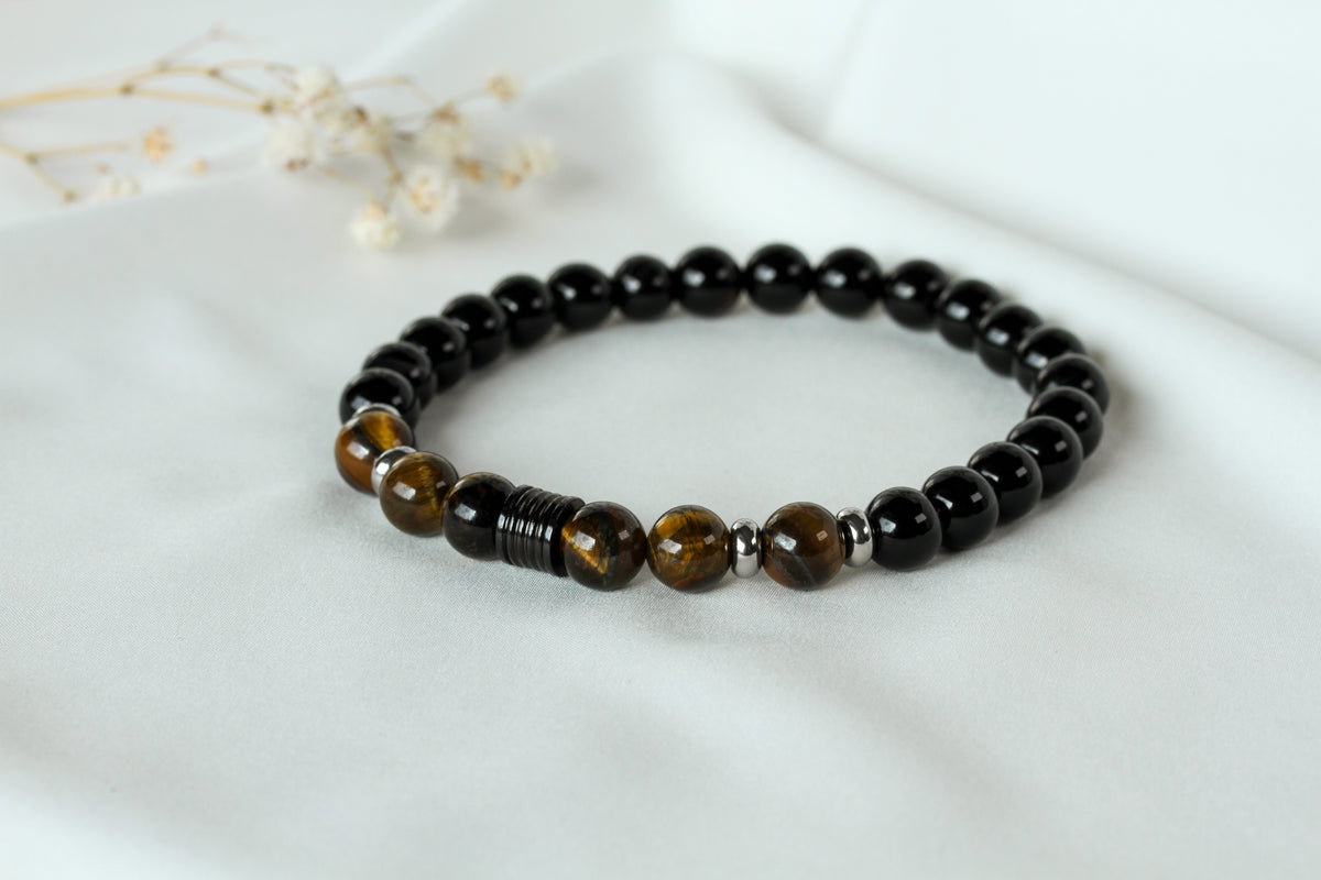 Noctis Forge – XL Herrenarmband aus Tigerauge und Onyx