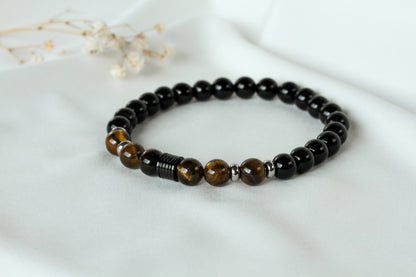 Noctis Forge – XL Herrenarmband aus Tigerauge und Onyx