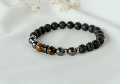 Vulcan Core – Herrenarmband aus Lava, Tigerauge und Hämatit