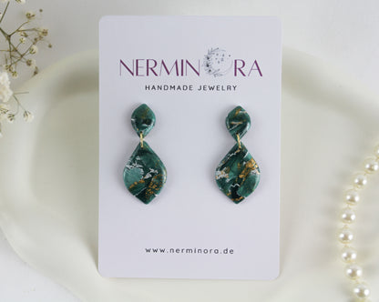 Grüne natursteininspirierte Statement Ohrringe – Kollektion Aureleaf | Handgemacht