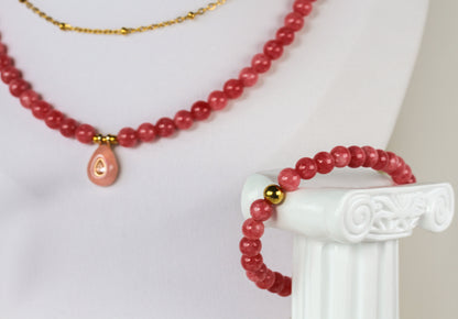 Rosé Lunaria – Pinkes Schmuckset mit marmorierten Perlen