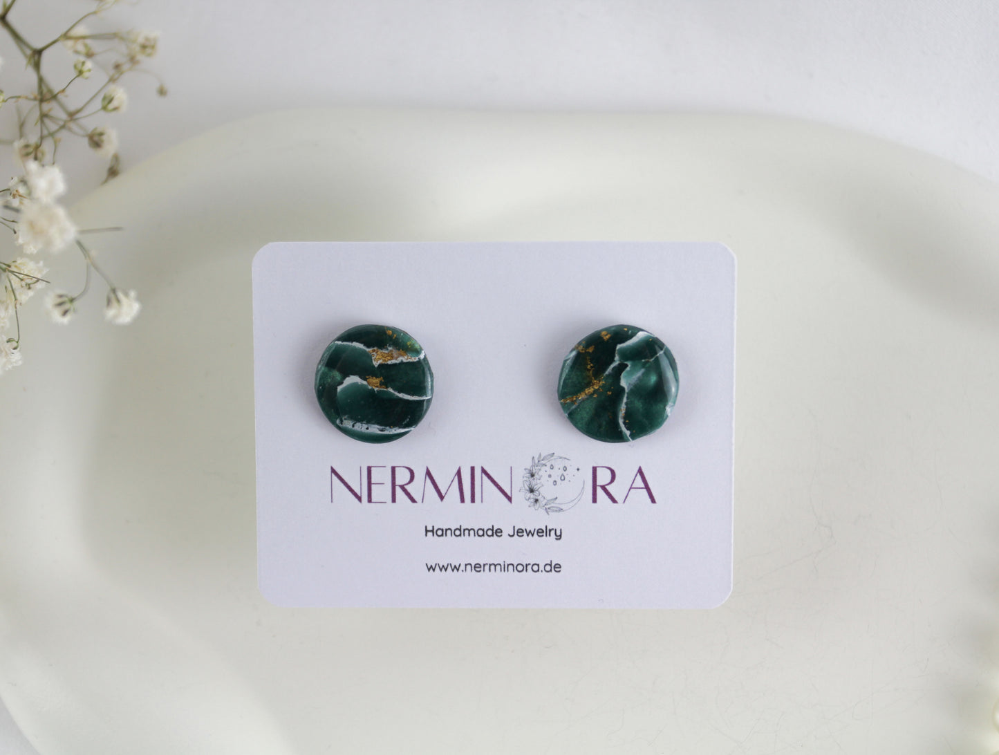 Grüne natursteininspirierte Statement Ohrringe – Kollektion Aureleaf | Handgemacht