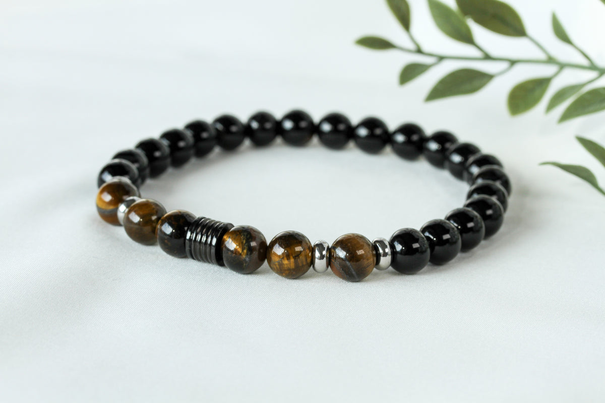 Noctis Forge – XL Herrenarmband aus Tigerauge und Onyx