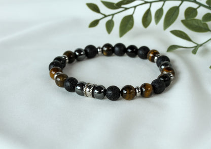 Dark Horizon – Herrenarmband mit Tigerauge, Hämatit und Lava