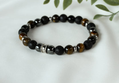 Dark Horizon – Herrenarmband mit Tigerauge, Hämatit und Lava