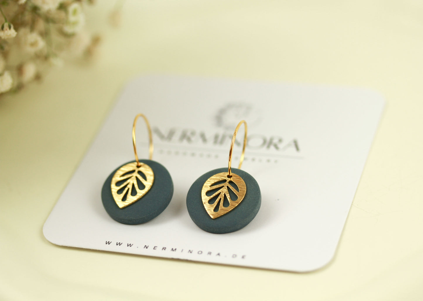 Polymer Clay Ohrringe mit Goldblatt – Statement Ohrringe | Kollektion Marlen