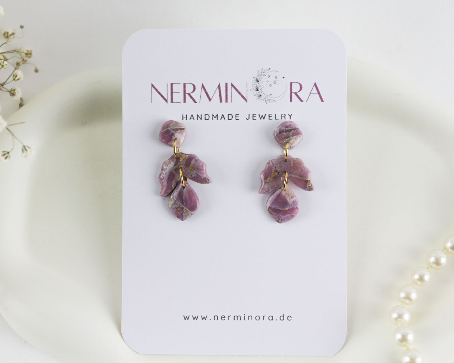 Rosa natursteininspirierte Polymer Clay Ohrringe