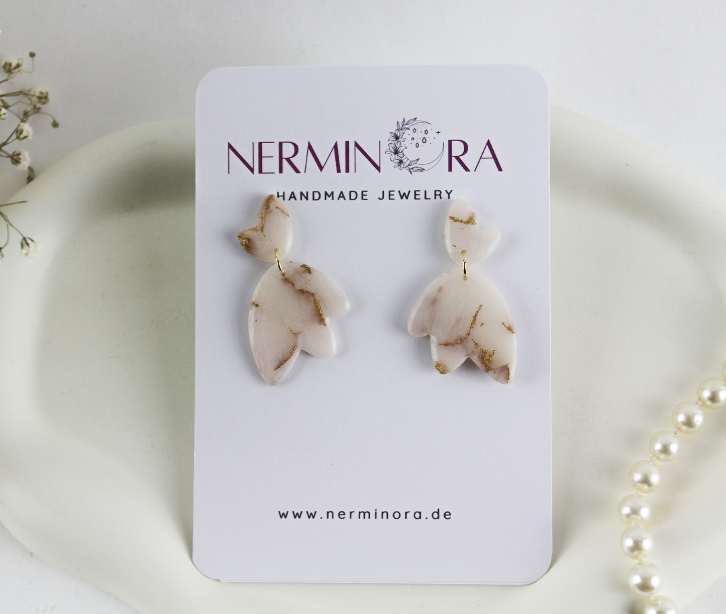 White Gold Transparent Polymer Clay Earrings, Bridal Wedding Earrings