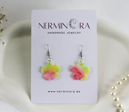 Neon Flower Power Ohrringe – Bunte Handgefertigte Polymer Clay Statement