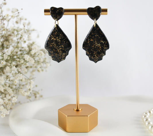Schwarz Goldene Statement Polymer Clay Ohrringe