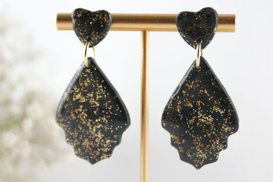 Schwarz Goldene Statement Polymer Clay Ohrringe