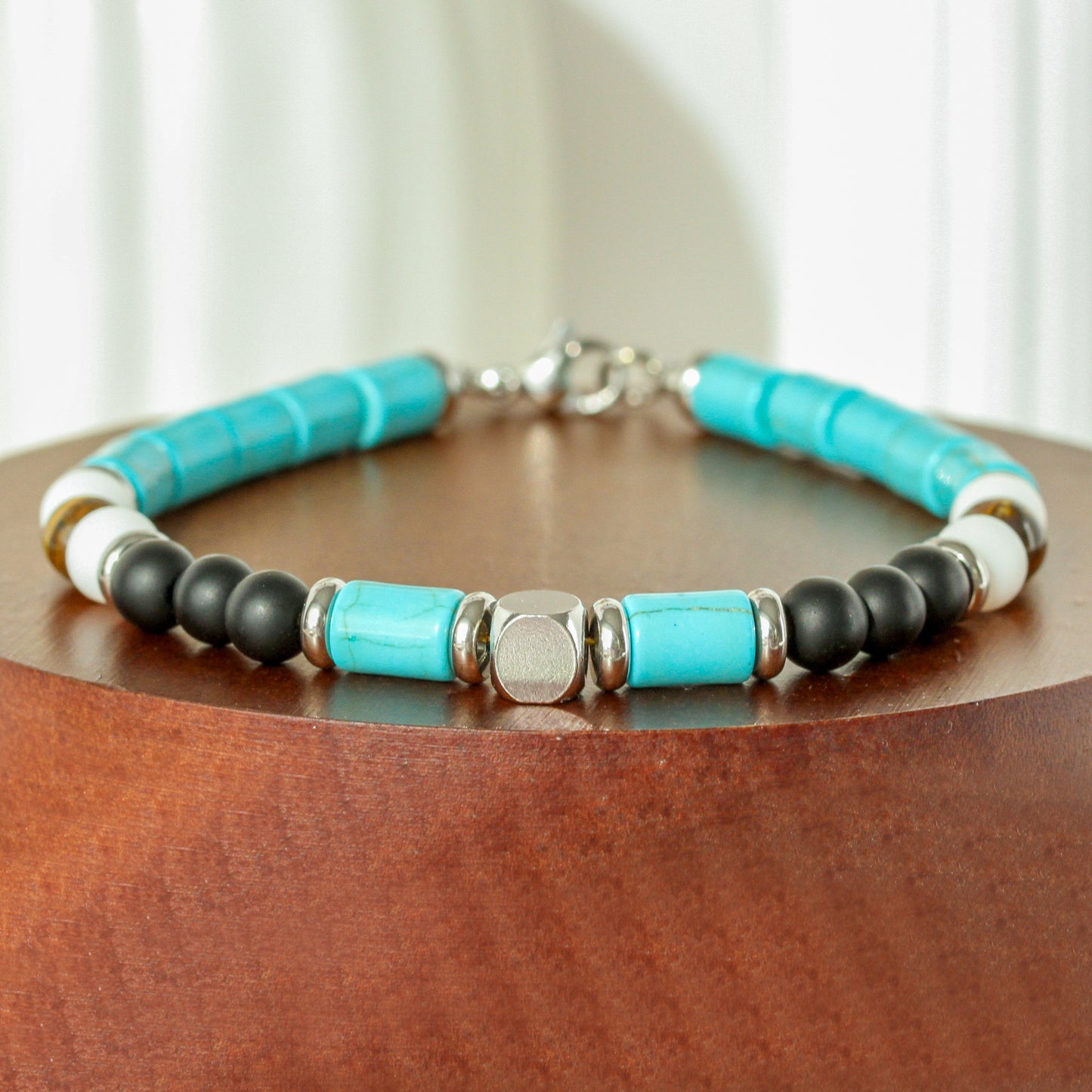 Nereus Tide – Herrenarmband in Türkis, Schwarz und Weiß
