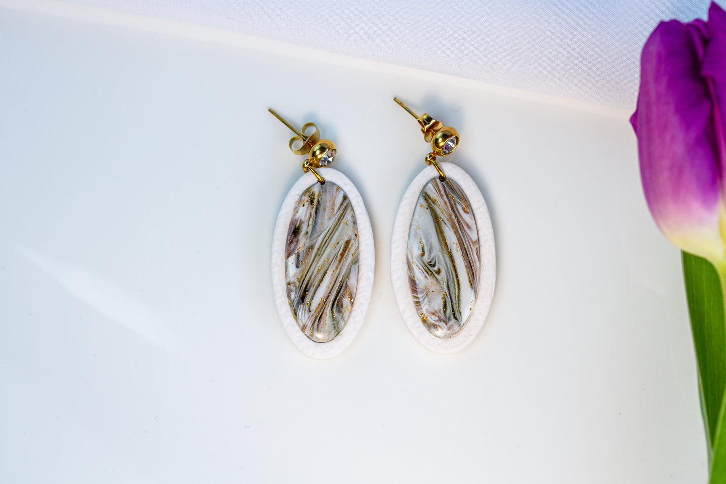 Ohrringe – Oval Marble – Ivory Mocha Collection