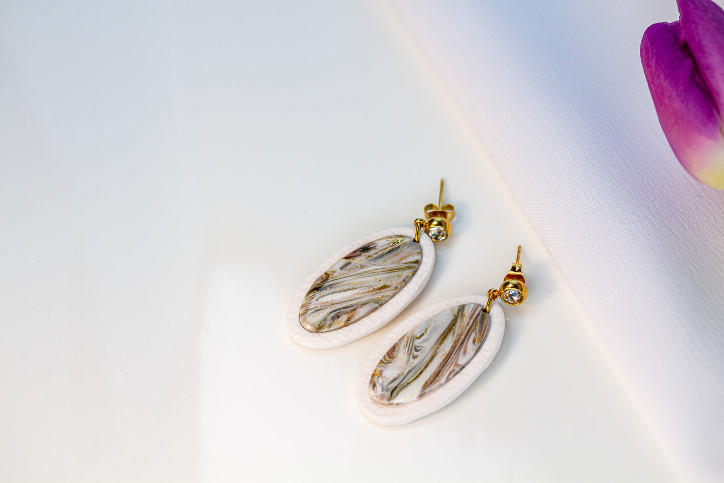 Ohrringe – Oval Marble – Ivory Mocha Collection