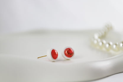 Rot-Weiß Marmor Tropfen Ohrringe – Handgefertigte Polymer Clay Schmuckset