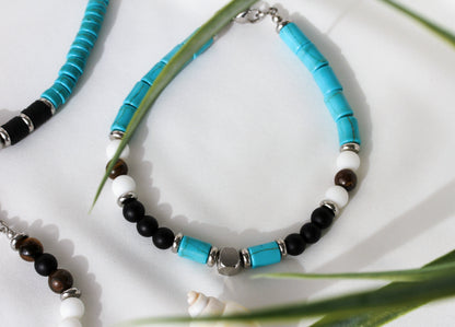 Nereus Tide – Herrenarmband in Türkis, Schwarz und Weiß