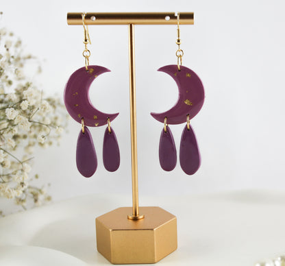 Lila Mond Ohrringe - Celestial Ohrringe – Handgefertigte Polymer Clay Statement Ohrringe