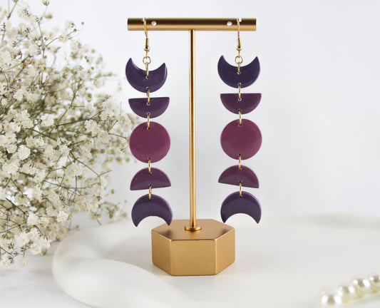 Moon Phases Polymer Clay Earrings, Celestial Dangle Earrings