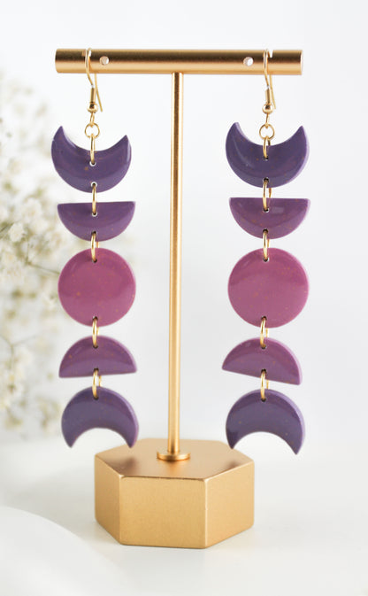 Lila Mond Ohrringe – Celestial Polymer Clay Statement Ohrringe | Handgemacht
