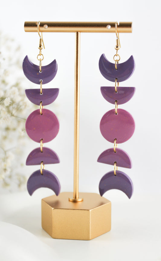 Moon Phases Polymer Clay Earrings, Celestial Dangle Earrings