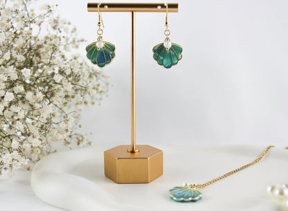 Maritime Muschel Ohrringe – Polymer Clay Statement Schmuckset | Handgemacht