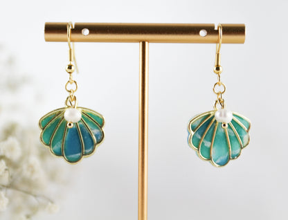 Maritime Muschel Ohrringe – Polymer Clay Statement Schmuckset | Handgemacht