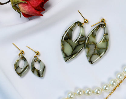 Sage Marble Leaf Maxi – Ohrringe