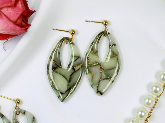 Sage Marble Leaf Maxi – Ohrringe