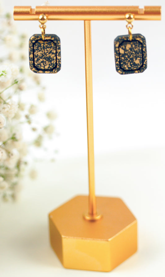 Schwarz-Gold Mini Statement Ohrringe – Handgefertigte Polymer Clay Ohrringe