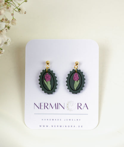 Lavendel Bilderrahmen Ohrringe – Kleine florale Polymer Clay Ohrringe