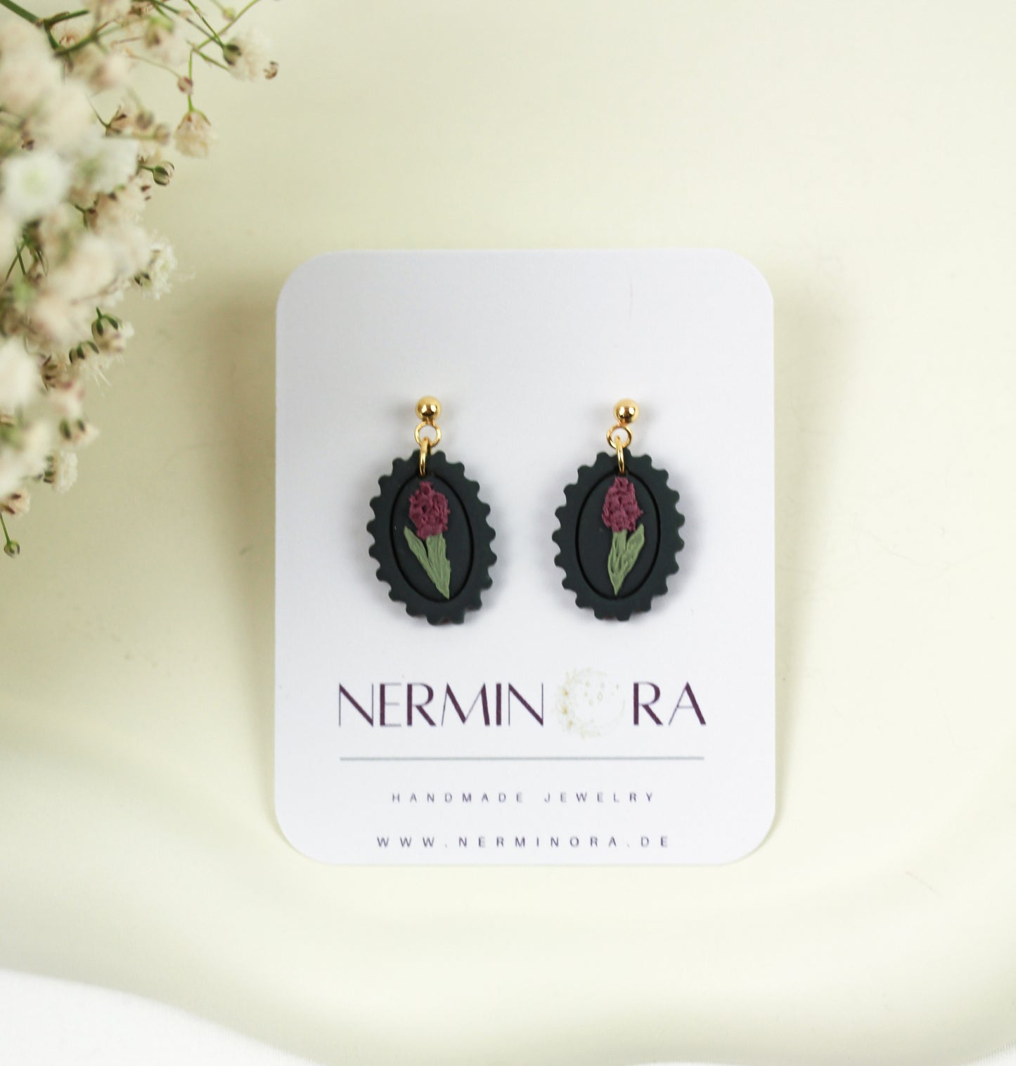 Lavendel Bilderrahmen Ohrringe – Kleine florale Polymer Clay Ohrringe