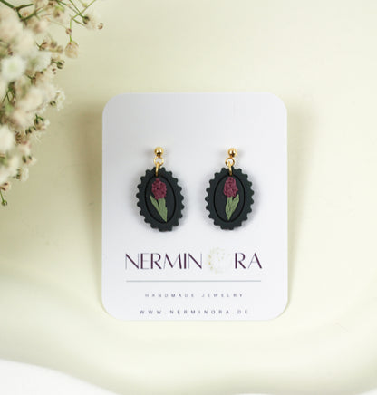 Lavendel Bilderrahmen Ohrringe – Kleine florale Polymer Clay Ohrringe