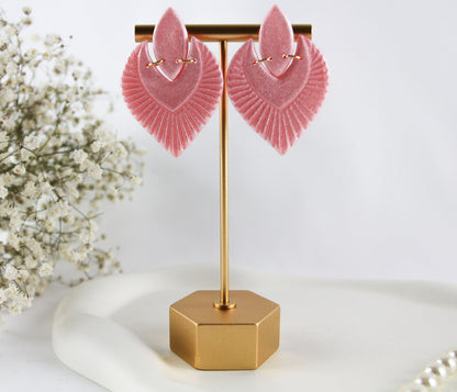 Rosa Glanz Braut Ohrringe – Elegante handgefertigte Polymer Clay Statement Ohrringe für Hochzeiten