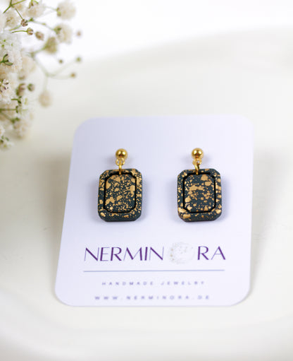 Schwarz-Gold Mini Statement Ohrringe – Handgefertigte Polymer Clay Ohrringe
